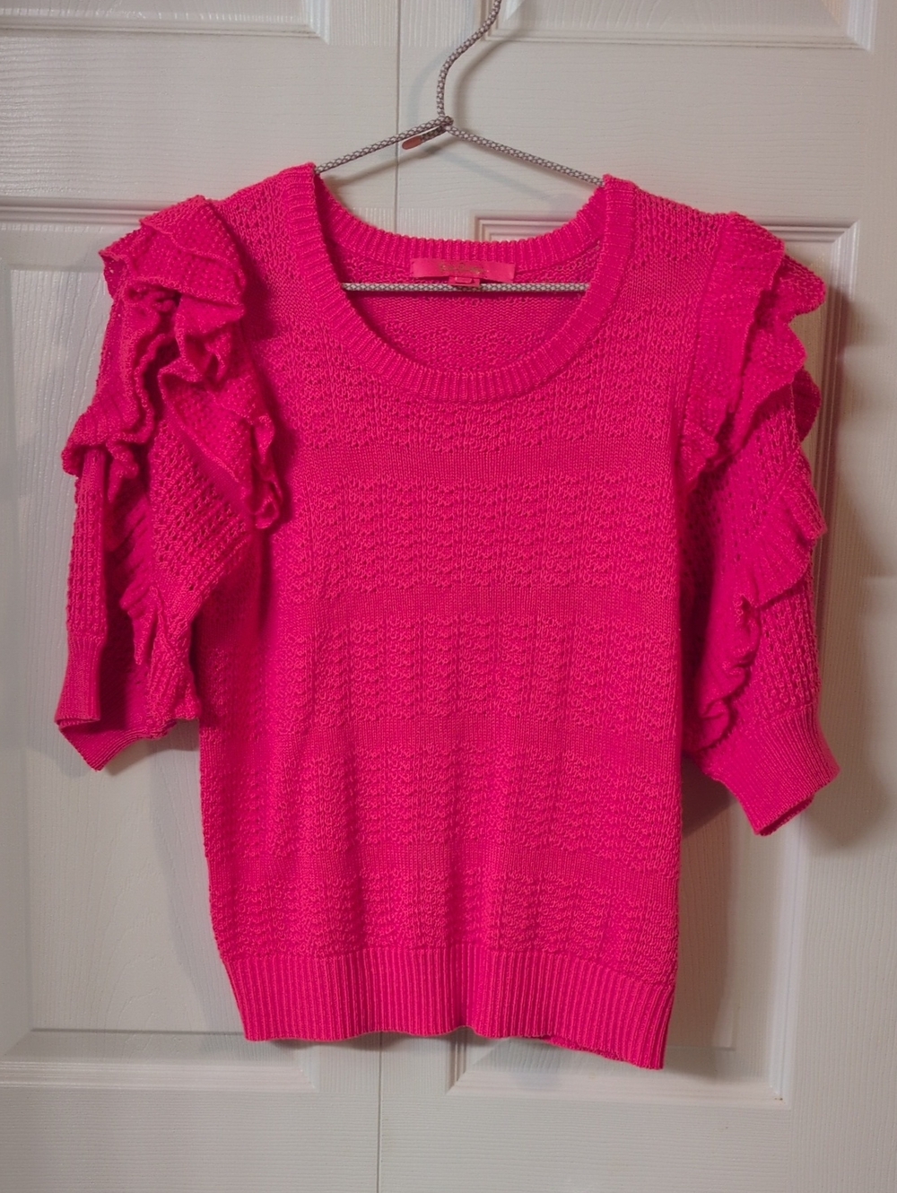 Lilly Pulitzer Hot Pink Ruffle Sleeve Scoop Neck Sweater